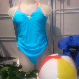Bright Turquoise One-Piece Swimwear with Contrast Trim - Women
